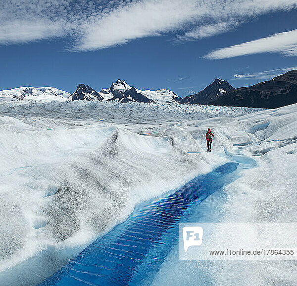 A deep cravasse filled with rich blue water on the Perito Moreno