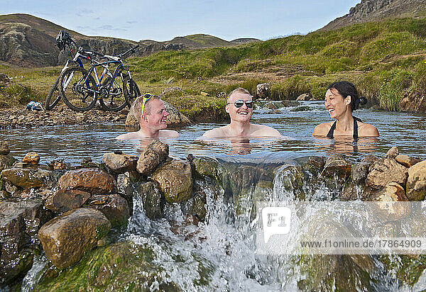 Bikers having a bath at Reykjadalur