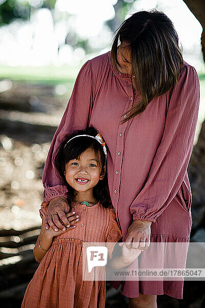 Asian Mother & Daughter Posing at Park in San Diego