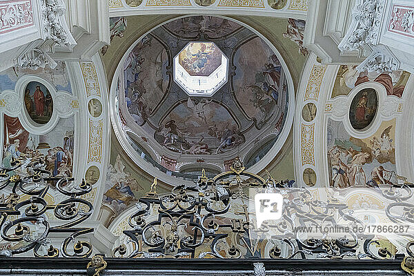 Ceiling painting and dome in the former Cistercian abbey Schöntal monastery in Hohenlohe Schöntal in Jagsttal  Baden-Württemberg  Germany  Europe