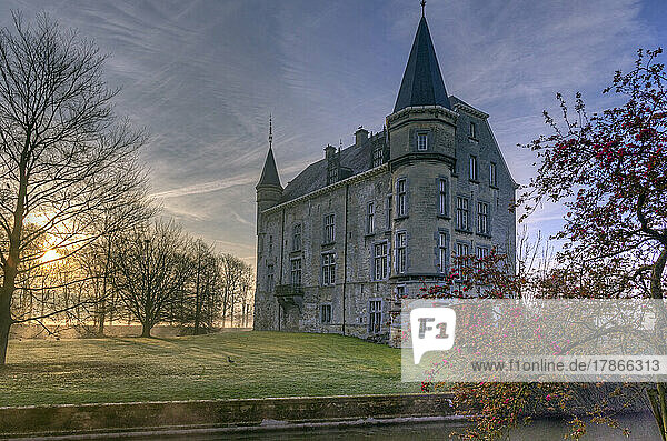 Schaloen moated castle in Valkenburg aan de Geul in morning light  Holland  Netherlands  Europe.