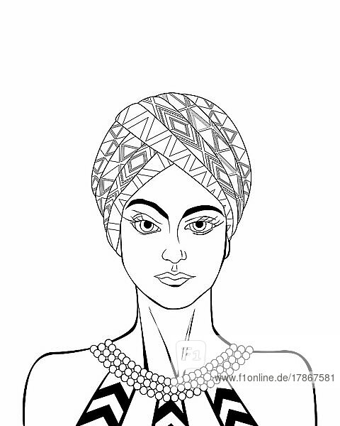 Schwarz-weiße Zeichnung einer afrikanischen Frau