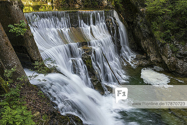Slovenia  Long exposure of waterfall on Radovna river flowing through Vintgar Gorge