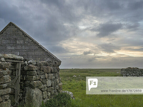 UK  Scotland  Abandoned stone house in Outer Hebrides