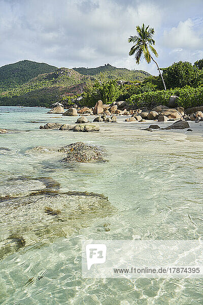 Seychelles  Praslin  Boulders lying along tropical beach
