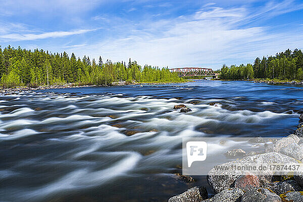 Sweden  Norrbotten County  Long exposure of river Slagnas in summer