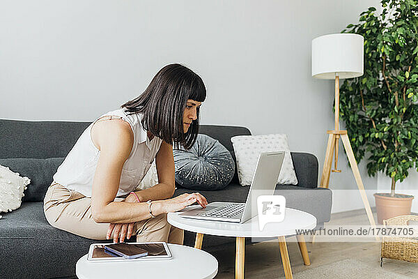 Freelancer woman with laptop working at home