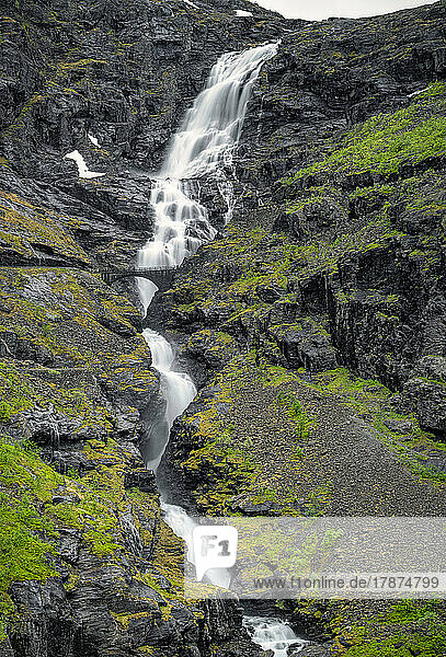 Norway  More og Romsdal  Waterfall in Trollstigen pass