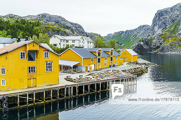 Norway  Nordland  Nusfjord  Stilt houses along Vestfjorden