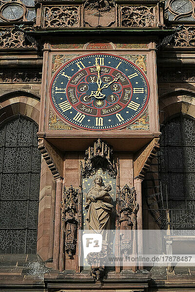France  Strasbourg  Clock on facade of Cathedral de Notre Dame of Strasbourg