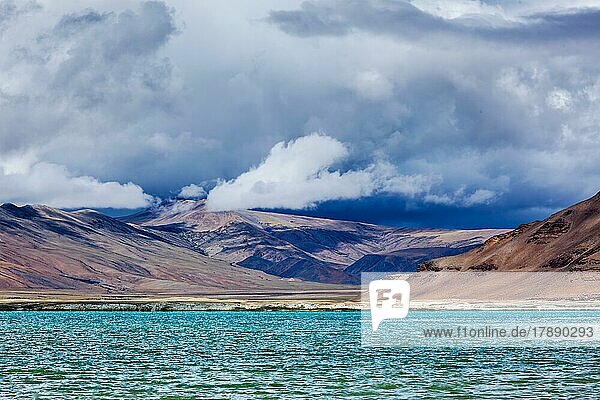 Tso Kar  fluctuating salt lake in Himalayas. Rapshu  Ladakh  Jammu and Kashmir  India  Asia