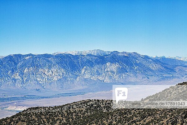 View from Inya National Forest to Sierra Nevada mountain range and valley  near Bishop  California  USA  North America