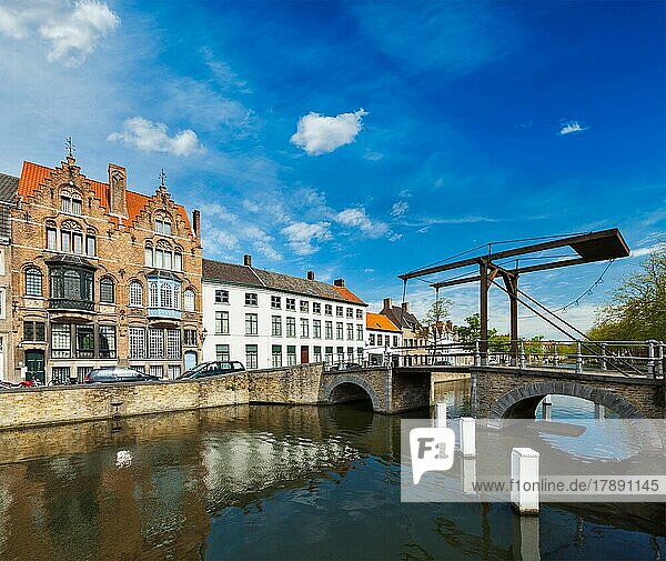 Canal with old bridge. Bruges (Brugge)  Belgium  Europe