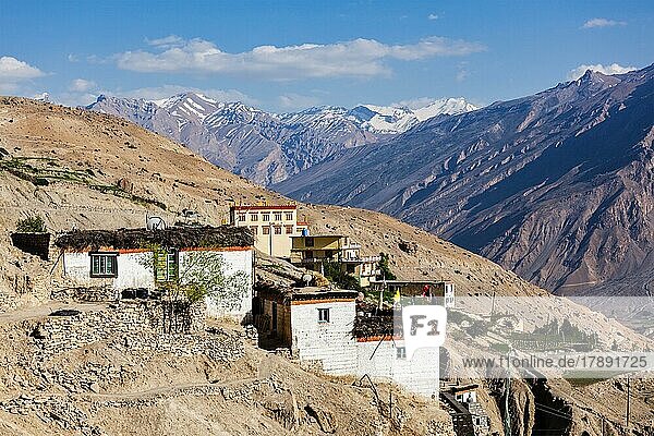 Himalayadorf in den Bergen. Dorf Dhankar  Spiti-Tal  Himachal Pradesh  Indien  Asien
