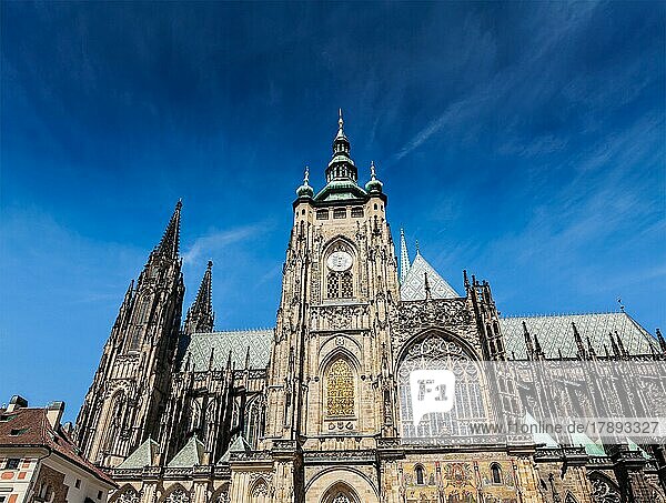 Gotische Architektur  Fassade der St. Veitskirche  Prag  Tschechische Republik  Europa