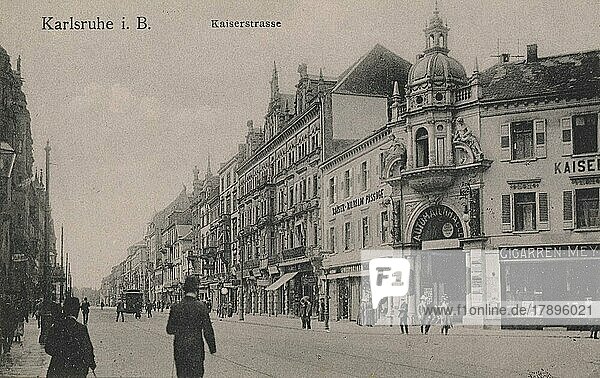 Kaiserstraße in Karlsruhe  Baden-Württembeg  Germany  view from ca 1910  digital reproduction of a public domain postcard  Europe