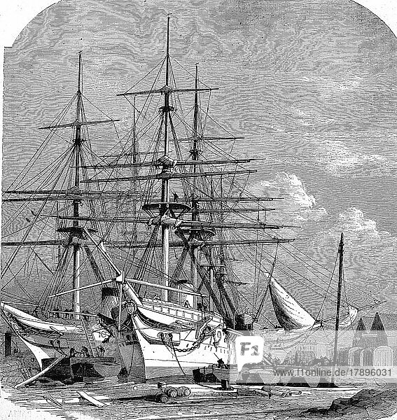 The Hospital Ships for the English Expedition to Abyssinia  1868  Ethiopia  Historic  digitally restored reproduction of a 19th century original  exact original date unknown  Africa