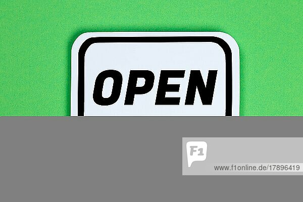 Open offen geöffnet Laden Geschäft Schild in Sprechblase Kommunikation Konzept in Stuttgart  Deutschland  Europa