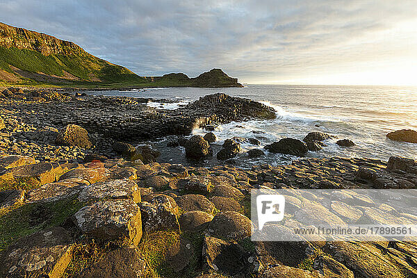 Basalt stones at coastline in Giant's Causeway  Northern Ireland