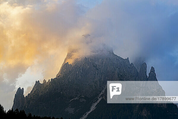 Italy  Trentino-Alto Adige  Clouds shrouding peak in Pale di San Martino range