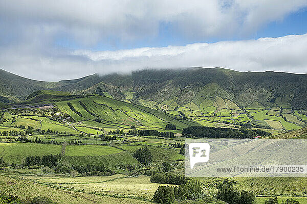 Portugal  Azores  Green hilly landscape of Flores Island