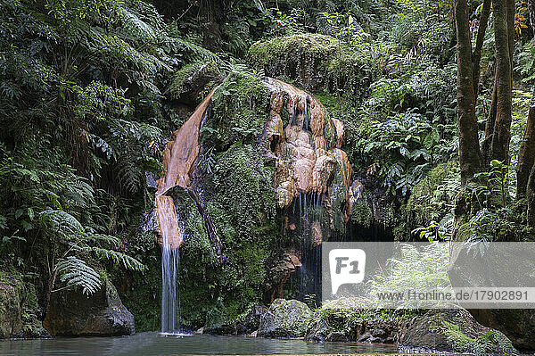 Portugal  Azoren  Wasserfall Caldeira Velha auf der Insel Sao Miguel