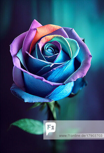 Kopf einer blau und rosa blühenden Rose