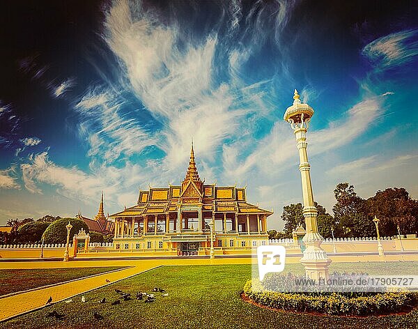 Vintage retro effect filtered hipster style image of Royal Palace complex  Phnom Penh  Cambodia  Asia