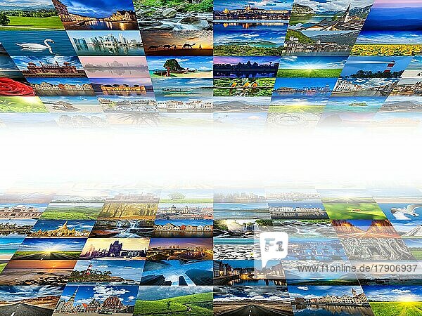 Multimedialer Hintergrund aus vielen Reisebildern aus aller Welt