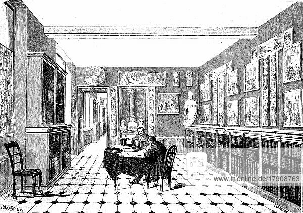 Bibliothek Victor Cousin in der Hochschule Sorbonne  1869  Paris  Frankreich  Historisch  digital restaurierte Reproduktion einer Originalvorlage aus dem 19. Jahrhundert  genaues Originaldatum nicht bekannt  Europa