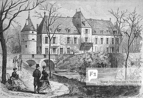 Chateau dAugerville im Jahre 1869  Centre-Val de Loire  Frankreich  Historisch  digital restaurierte Reproduktion einer Originalvorlage aus dem 19. Jahrhundert  genaues Originaldatum nicht bekannt  Europa