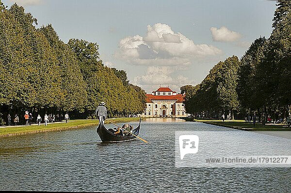 Venetian Gondola on the Canal  Historical Hunting and Carriage Gala  in the Palace Park  Schleißheim Palace  Upper Bavaria  Bavaria  Germany  Europe