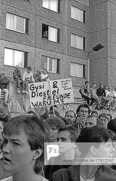 Deutschland  Berlin  16. 09. 1990  Besetzung der Stasi  Zentrale in der Normannenstraße  Besetzung durch Bürgerrechtler  die eine Vernichtung der Akten verhindern wollen  Gysi & Diestel  Freunde  warum?  Europa