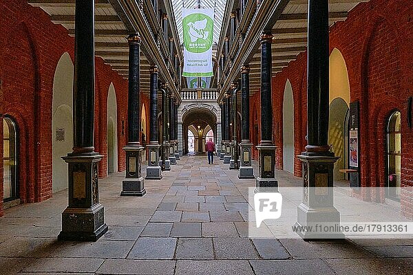 Inner courtyard of the town hall with wooden gallery on 14 columns from the Baroque period  4 March 2022  Hanseatic City of Stralsund  Mecklenburg  Western Pomerania