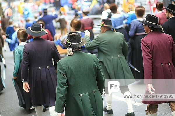Participants in traditional hats and costumes at the Costume and Hunters parade on the first Oktoberfest weekend. Munich  Germany  Europe