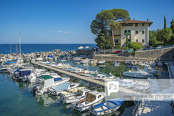 View of boats in the marina and Adriatic Sea at Icici  Icici  Kvarner Bay  Croatia  Europe
