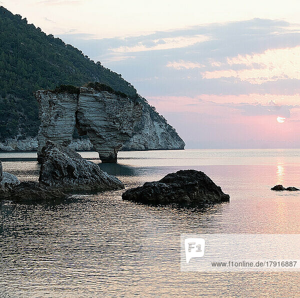 Italy  Apulia  Gargano  Baia Delle Zagare  Rock formations on coast of Adriatic Sea