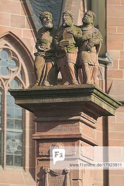 Epiphany Fountain with figures Three Kings  Sachsenhausen  Main  Frankfurt  Hesse  Germany  Europe
