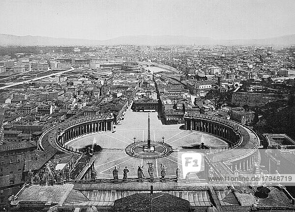 Historisches Foto (ca 1880) von Rom  Panorama von Rom von der Kuppel des Petersdoms  Italien  Historisch  digital restaurierte Reproduktion einer Originalvorlage aus dem 19. Jahrhundert  genaues Originaldatum nicht bekannt  Europa