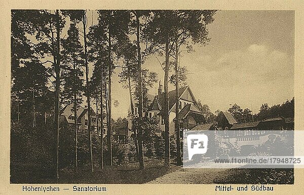 Sanatorium in Hohenlychen  Landkreis Uckermark im Norden von Brandenburg  Deutschland  Ansicht um ca 1910  digitale Reproduktion einer historischen Postkarte  public domain  aus der damaligen Zeit  genaues Datum unbekannt  Europa