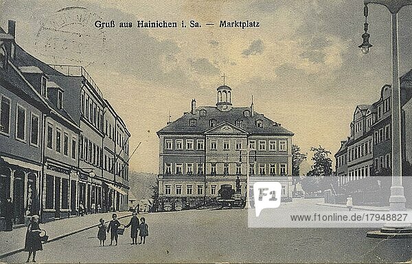 Hainichen in Sachsen  Marktplatz  Deutschland  Ansicht um ca 1900-1910  digitale Reproduktion einer historischen Postkarte  Europa