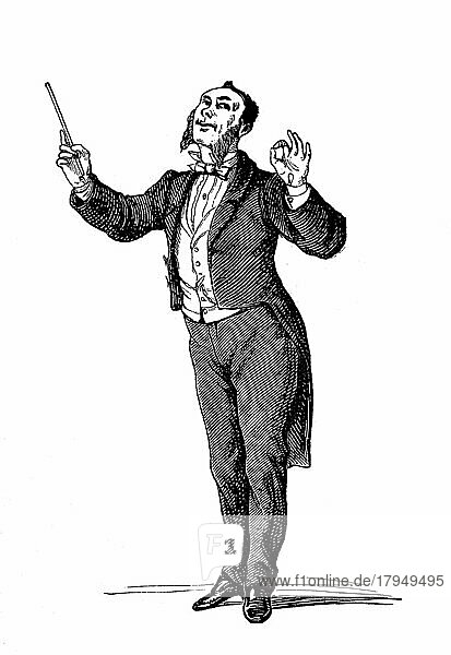 Conductor  various movements while conducting an orchestra  Historic  digitally restored reproduction of a 19th century original  exact original date unknown