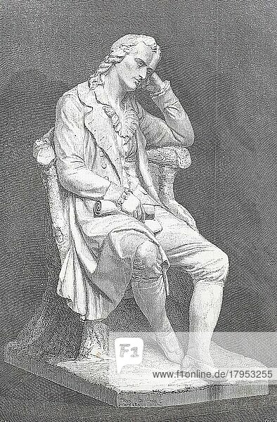 Marmorstatue von Johann Christoph Friedrich von Schiller  1759 bis 1805  deutscher Dichter  Philosoph  Arzt  Historiker und Dramatiker  Historisch  digital restaurierte Reproduktion einer Originalvorlage aus dem 19. Jahrhundert  genaues Originaldatum nicht bekannt