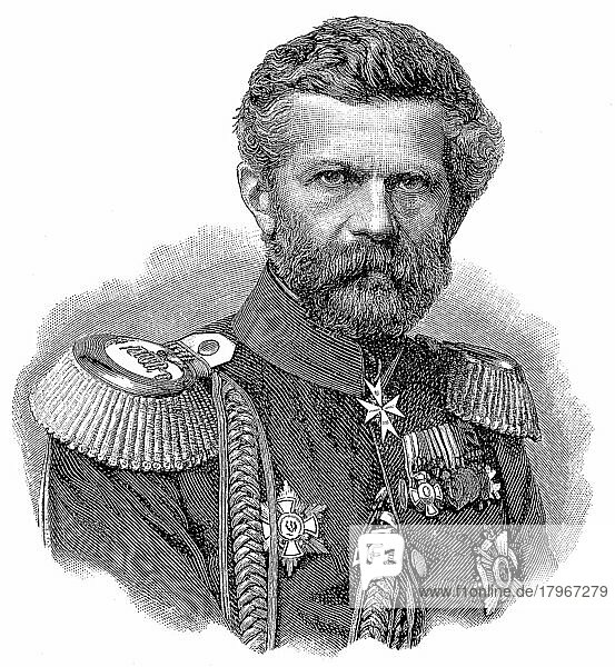 Edwin Freiherr von Manteuffel  24. Februar 1809  17. Juni 1885  war ein deutscher Generalfeldmarschall  der durch seine Siege im Deutsch-Französischen Krieg bekannt wurde  digitale verbesserte Reproduktion eines Originaldrucks von 1880