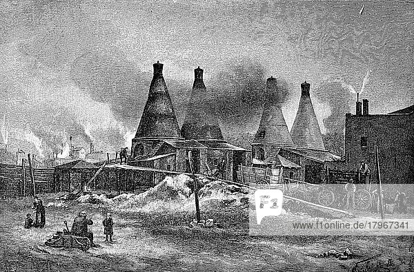 Kalköfen zum Kalkbrennen  England  1881  Historisch  digitale Reproduktion einer Originalvorlage aus dem 19. Jahrhundert