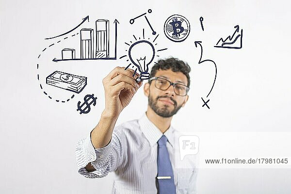 Geschäftsmann Zeichnung Finanzen  Executive Handzeichnung Finanzkonzepte  Mann Handzeichnung Finanzen  Finanzstrategien Konzept