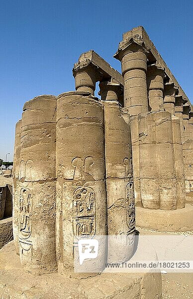 Säulen mit Bassrelief und Hieroglyphen  Säulenfragmente  Relief  Theben  Luxor-Tempel  Tempel von Luxor  Ägypten  Afrika