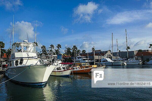 Yacht harbour in downtown Oranjestad  capital of Aruba  ABC Islands  Netherland antilles  Caribbean