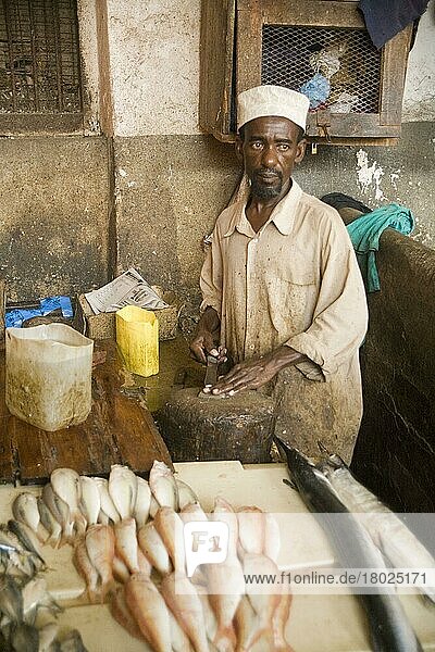 Fischhändler auf dem städtischen Fischmarkt  Stonetown  Unguja  Sansibar  Tansania  Afrika