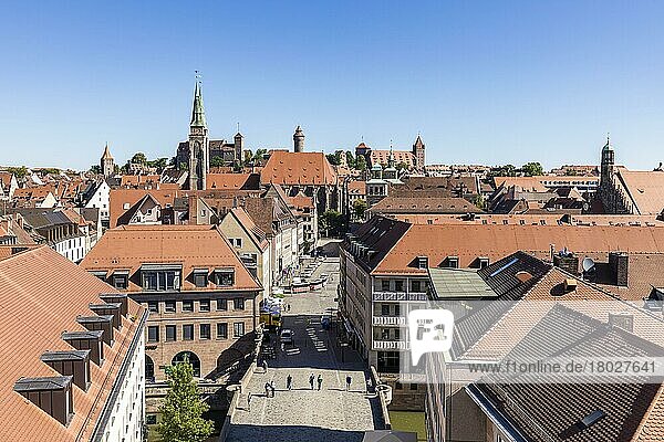 City view with Sebaldus Church and Imperial Castle  St. Sebald  Castle  Church of Our Lady  Sebald Old Town  Nuremberg  Franconia  Bavaria  Germany  Europe